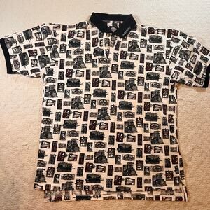 Tabasco Vintage Polo Golf Shirt Medium 100% Cotton All Over Print